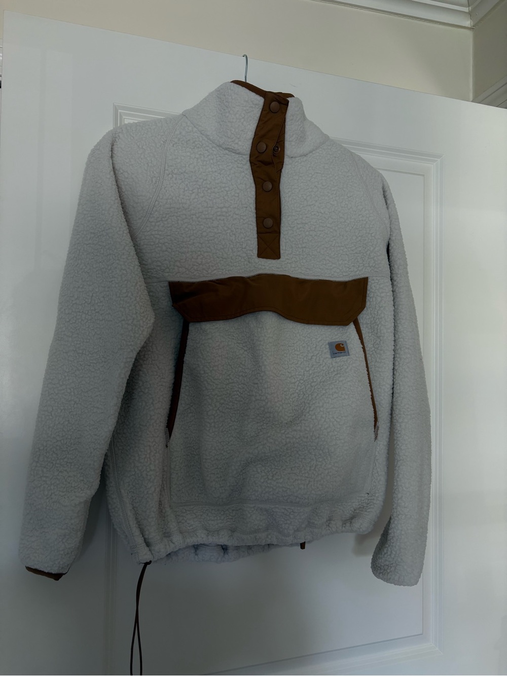 Carhartt White Sherpa Hoodie with Brown Trim